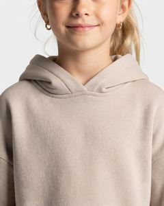 Ensemble de survêtement personnalisé pour filles, couleur crème, avec lignes contrastées, en molleton de coton doux et respirant, comprenant un sweat à capuche et un pantalon de survêtement à jambes larges, fabrication OEM - Product Image 3