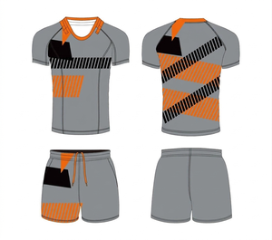Conjunto de Uniforme de Rugby Unisex Personalizado con Estampado Geométrico en Negro y Rojo, Transpirable, de Manga Corta y Ajustado, con Impresión por Transferencia de Calor en Toda la Superficie Frontal - Product Image 4