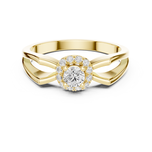 Yellow Gold Lab Grown Diamond Engagement <b>Ring</b> Oval Halo Design <b>Split</b> Shank Band Elegant Bridal Wedding Jewelry - Product Image 1