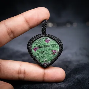 Natural <b>Ruby</b> Zoisite Macrame Pendant Handmade Gemstone <b>Necklace</b> Pendant Boho Jewelry Wholesale - Product Image 3