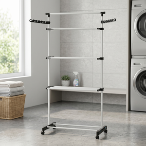 Modern Aluminum Alloy Clothes Drying Rack 4-Tier Movable Standing Type for Bathroom Minimalist Design Clothing Organizer - Product Image 2