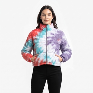 <b>Women</b> <b>Cropped</b> <b>Puffer</b> <b>Jacket</b> 2026 Hot Selling Winter Coat Stand Collar Full Zip Tie Dye Custom Sublimation - Product Image 2