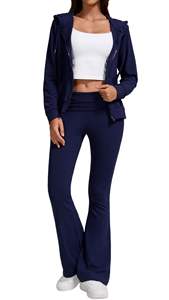 Ensemble de survêtement bleu marine pour femme, tenue de sport décontractée élégante, sweat à capuche zippé et pantalon de jogging assorti, vêtements de sport - Product Image 5