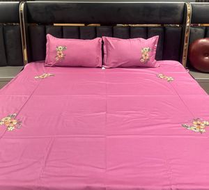 Sunflower Floral Design Wine Color Embroidered Cotton Bedsheet <b>Set</b> Soft Luxury <b>Bedding</b> <b>Set</b> Queen Size High Quality - Product Image 1