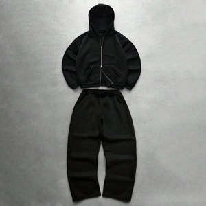 Custom Wholesale Blank Heavyweight Full <b>Zip</b> Hoodie And Straight Leg Sweatpants Casual <b>Jogger</b> Tracksuit Set - Product Image 5
