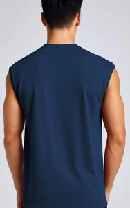 Camiseta sin mangas para hombre – Chaleco deportivo de mezcla de algodón premium, corte ajustado, para gimnasio, informal, para entrenamiento de verano - Product Image 3