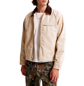 Veste en jean en toile de coton vintage épaisse et lavée, broderie personnalisée OEM, pour homme, style workwear. - Product Image 3