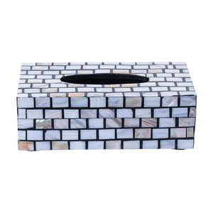 Caja de pañuelos rectangular de alta gama con incrustaciones de nácar y madera hecha a mano para decoración del hogar - Product Image 1