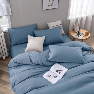 Juego de Funda de Edredón a Rayas Azul Claro, Ropa de Cama de Algodón Suave, 4 Piezas, para Dormitorio - Product Image 6
