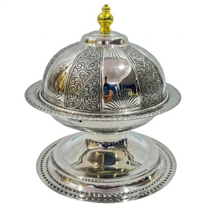 Vintage Design Silver Plated Date Bowl With <b>Lid</b> Decorative Khajoor <b>Pot</b> For Ramadan Gifting Wedding & Hotel Party Supply - Product Image 1
