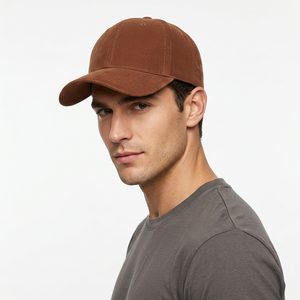 Casquette de baseball unisexe marron à 6 panneaux en sergé de coton, visière incurvée réglable, chapeau décontracté pour adultes, printemps-été - Product Image 5
