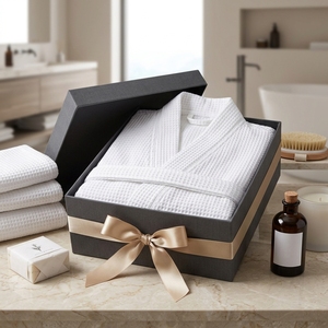 Albornoz de algodón ligero tipo kimono blanco con textura gofrada para hoteles y spas, con logotipo bordado personalizado, proveedor mayorista de lencería para spa y resort - Product Image 4