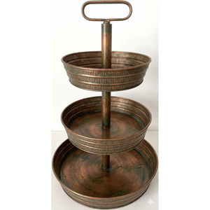 Étagère à 3 niveaux rustique en métal galvanisé et bois, plateau à étages multifonctionnel pour cupcakes et desserts, avec poignée - Product Image 2