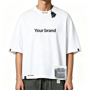 เสื้อยืดทรงบ็อกซี่ เสื้อยืดครอปผู้ชาย เสื้อยืดโอเวอร์ไซส์ ไหล่ตก เสื้อยืดผ้าหนา สตรีทแวร์ เสื้อยืดคอตตอน สำหรับงานสกรีนแบรนด์ - Product Image 3