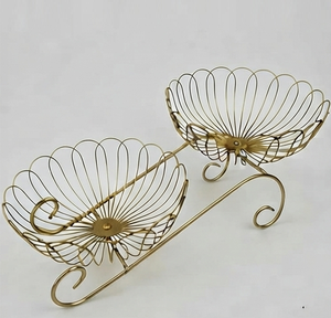 Cestas de Almacenamiento Modernas de Alambre Metálico Dorado, Diseño de Doble Círculo, Ahorro de Espacio, Organizador Multiusos - Product Image 2