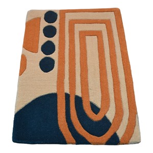 Tapis d'appoint en laine tufté à la main, motif géométrique abstrait moderne en forme d'arche, 9x12, terracotta, orange, rose poudré, gris anthracite - Product Image 3