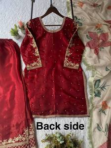 <b>Red</b> <b>Silk</b> Embroidered Women's Traditional Indian Pakistani Wedding Dress Set Regular Fit All Seasons - Product Image 3