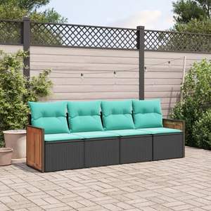 Set Divano da Giardino a 4 Pezzi con Piedini Regolabili, Collezione in Rattan PE Nero - Product Image 1