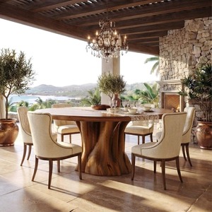 Handcraft Round Wooden <b>Dining</b> <b>Table</b> With Tree Trunk Base <b>Rustic</b> Modern Design For 4- 6 Seating Home Furniture - Product Image 6