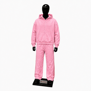 Pink Tracksuit Mens <b>Womens</b> Full Zip Hoodie And <b>Jogger</b> Pants Set Premium <b>Fleece</b> Casual Streetwear Two Piece Outfit Oversized Hood - Product Image 1