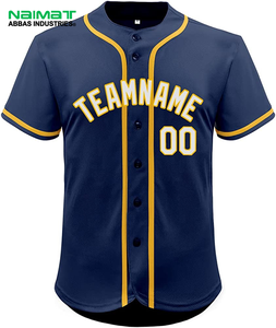 Professional Navy Blue Baseball Jersey With Yellow Trim Button Up Team Apparel Men Youth Match Day Shirt - Product Image 1