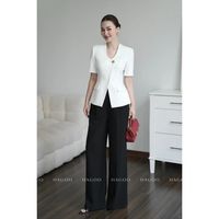 Pantalon large taille haute uni coupe ample Q905 pour femme – Style minimaliste idéal pour le bureau et les trajets quotidiens