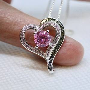 Colgante de corazón de plata de ley con zafiro rosa, te amo hasta la luna y de regreso, joyería de piedras preciosas, regalo para mujer - Product Image 1