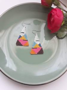 Pendientes de Flores Ovalados con Cuentas Hechas a Mano, Diseño Geométrico Multicolor, Joyería, Arte, Artesanía, Fiesta - Product Image 4
