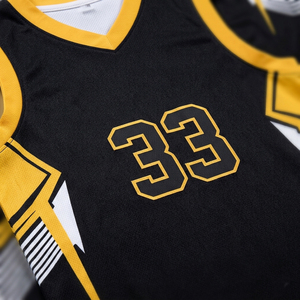 Ensemble d'uniformes de basketball personnalisés sublimés, noir et or, col en V, sans manches, anti-transpiration, unisexe, vêtements de sport pour adultes - Product Image 5