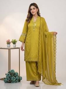 ชุดสวมใส่สำหรับผู้หญิงกางเกง Kurta ปักที่สง่างามชุดสูทสำหรับปาร์ตี้ดีไซน์เนอร์ชนเผ่า - Product Image 2