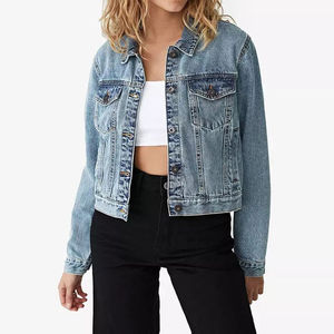 Chaqueta Vaquera de Mujer de Alta Calidad, Estilo Vintage, Diseño Desgastado Personalizado, Impresión Láser, Relleno de Algodón, Producto Terminado - Product Image 1