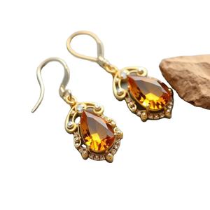 925 Sterling Silver Lemon Quartz Drop Boucles d'oreilles Bijoux à la mode Cadeau pour femmes et filles - Product Image 1