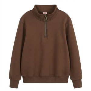Sudadera de algodón de manga larga con cremallera de un cuarto, lisa, de hombro caído, oversize, de peso pesado, personalizable con logotipo para mujer - Product Image 6