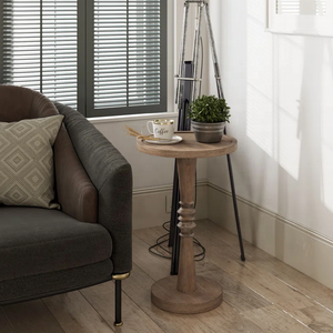 SWT Pedestal <strong>Small</strong> <strong>Drinking</strong> <strong>Table</strong> Farmhouse Tray Top Distressed Natural Wood Color Solid Wood Modern Easy Assemble Coffee <strong>Table</strong> - Product Image 4