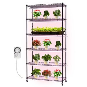 Scaffale per Piante da Interno a 6 Livelli con Illuminazione LED 150W 3800K, Alimentazione USB, Ruote e Timer, Altezza 71 Pollici - Product Image 1