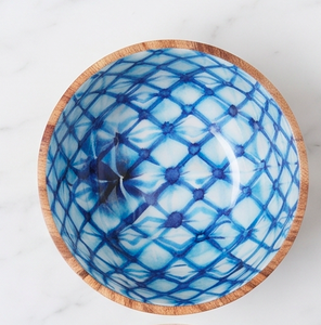 Handmade Acacia Wood <b>Bowl</b> Set With Blue Geometric Patterned Interior For Home Use And Dining Use - Product Image 2