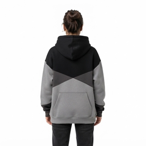 Women's Black <b>Grey</b> Color Block Hoodie Fleece Pullover <b>Sweatshirt</b> Kangaroo Pocket Casual Streetwear - Product Image 2