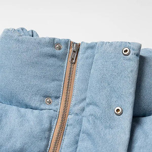 Blouson matelassé bleu clair à col montant, fermeture éclair, coupe-vent, décontracté, pour l'hiver, longueur courte, unisexe, rembourrage en polyester - Product Image 4