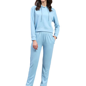 Women Tracksuit Set Hooded Sweatshirt and Jogger <b>Pants</b> Solid Color Casual Sportswear Full Sleeve Elastic Waist Breathable Cotton - Product Image 1