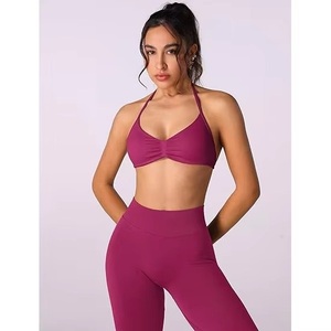 Conjuntos deportivos morados de Pakistán con sujetador deportivo tipo halter, conjunto de dos piezas de alta calidad para mujer, para deporte. - Product Image 3