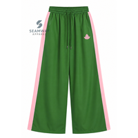 Alpha |   Kapa |   Ensemble coupe-vent en nylon color block Alpha pour femme – Veste zippée vert et rose et pantalon de jogging large – Tenue de sport