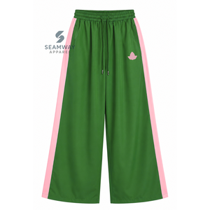 Alfa |   Kapa |   Conjunto Deportivo Alpha para Mujer, Chaqueta con Cierre y Pantalones Deportivos de Pierna Ancha en Bloques de Color Verde y Rosa - Product Image 4