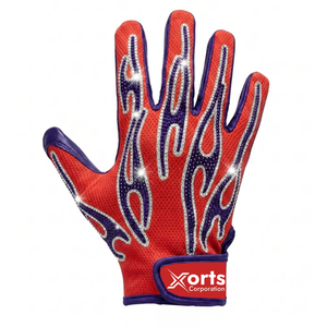 XORTS <b>Red</b> Shiny Rhinestones Design Full Finger Silicone Sports Gloves <b>Red</b> Purple <b>Glitter</b> Print Non Slip Hook Loop Unisex All - Product Image 1
