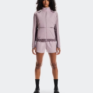 Ensemble de sport deux pièces : veste zippée à manches longues avec poche et short au-dessus du genou, style sportif respirant en maille - Product Image 1