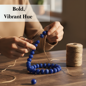 Chaîne de perles en verre rayées bleu foncé |   Perles entretoises polies pour la fabrication de bijoux, colliers et projets d'artisanat - Product Image 2