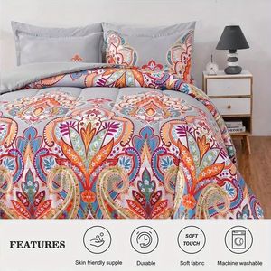2 pezzi doppio Boho piumino grigio con motivo floreale arcobaleno - Product Image 3