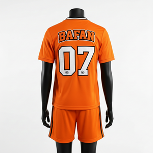 Ensemble short et maillot de football pour femmes, 160 GSM, polyester respirant, maille orange et noire, logo d'équipe personnalisé, ensembles pour femmes - Product Image 2