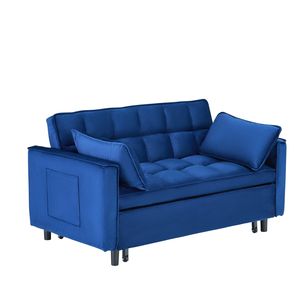 Divano Letto Elegante in Velluto Blu da 55 Pollici, Pratico con Tasche, Interpretazione Intelligente dell'Arte del Divano Tre-in-Uno - Product Image 2