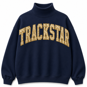 เสื้อสเวตเชิ้ตคอเต่า Trackstar สีกรมท่า พร้อมลายตัวอักษรพัดสีทอง แขนยาว สำหรับแบรนด์เสื้อผ้าขายส่งแบบกำหนดเอง - Product Image 1