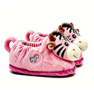 Pantuflas de Felpa Personalizadas con Diseño de Zebra Rosa para Niñas, Forradas con Felpa Suave, Bordadas, con Relleno de Algodón PP - Product Image 4